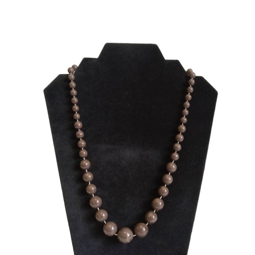 Brown Marbled Design Acrylic Plastic Graduated Beads Single Strand Necklace